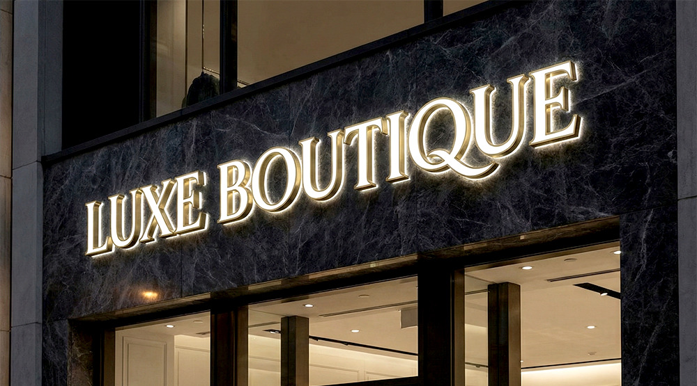 正面が発光するLEDチャンネル文字のファサード看板