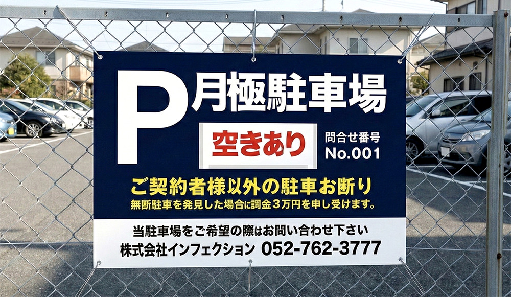 フェンスへ付けたアルミ複合板（プレート看板）