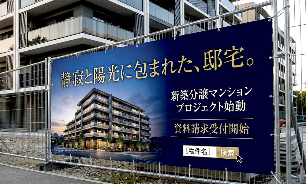 フェンスへ付けたターポリン幕（懸垂幕・横断幕）