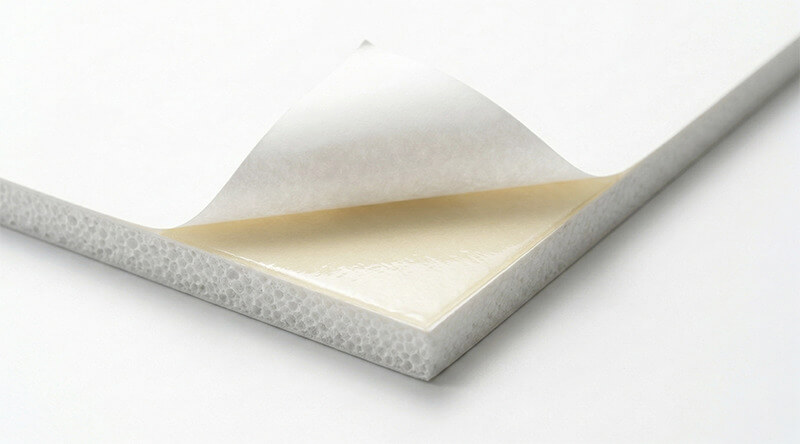 のりつきスチレンボードの剥離紙を剥がしている様子